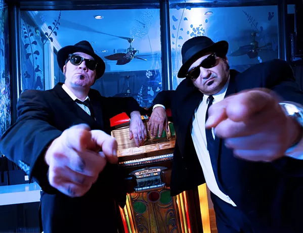 'RUBBER BISCUIT' The Blues Brother Revue, with Keiron Laffery as Elwood (left) and Wayne Catania as Jake, plays the Clark Center on March 22. - PHOTO COURTESY OF THE BLUES BROTHERS REVUE