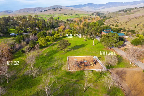 LAY OF THE LAND Unlike frequently dry and hot Live Oak Camp in Santa Barbara County, El Chorro Regional Park should be greener and cooler for the Live Oak Music Festival, June 21 through 23. - IMAGE COURTESY OF THE LIVE OAK MUSIC FESTIVAL
