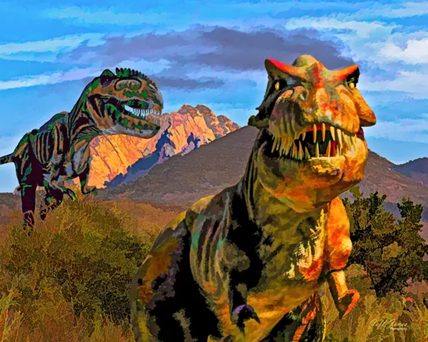 ROAR Jurassic Wild, by artist Jeff Jones, is the result of layering elements of different photos and adding a splash of Photoshop magic. - IMAGE COURTESY OF JEFF JONES