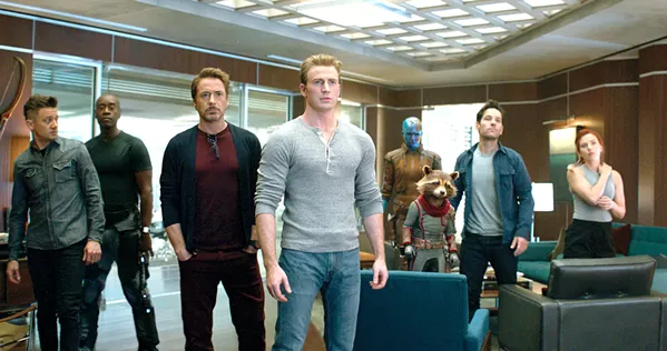 TEAMWORK (left to right) Hawkeye (Jeremy Renner), War Machine (Don Cheadle), Iron Man (Robert Downey Jr.), Captain America (Chris Evans), Nebula (Karen Gillan), Rocket (voiced by Bradley Cooper), Ant Man (Paul Rudd), and Black Widow (Scarlett Johansson) join forces to restore the universe. - PHOTO COURTESY OF MARVEL STUDIOS