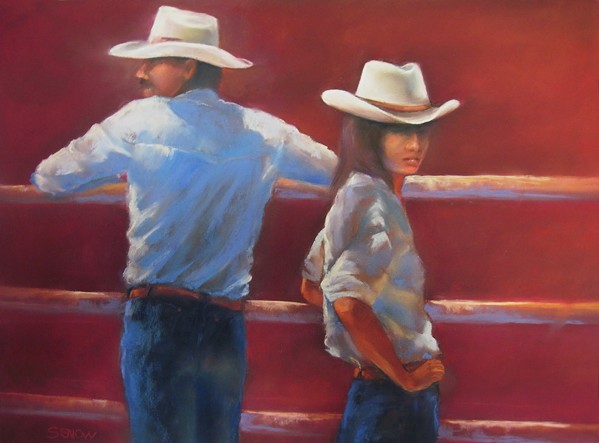 RODEO People watching at a rodeo event at the California Mid-State Fair inspired Paso Robles artist Shelley Snow to create a series of pastel paintings, including Hangin' Out. - IMAGE COURTESY OF SHELLEY SNOW