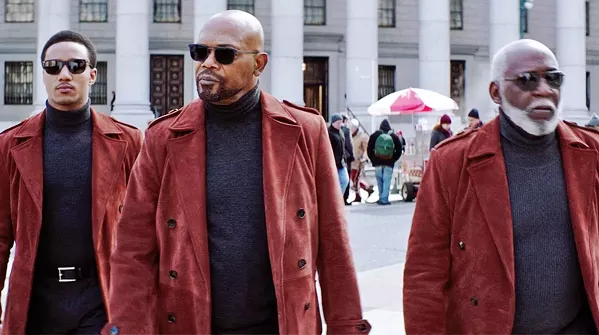 TALKIN' 'BOUT SHAFTS Three generations of John Shafts—(left to right) John "JJ" Shaft Jr. (Jesse T. Usher), John Shaft II (Samuel L. Jackson), and John Shaft I (Richard Roundtree)—team-up to search for a killer, in Shaft. - PHOTO COURTESY OF DAVIS ENTERTAINMENT