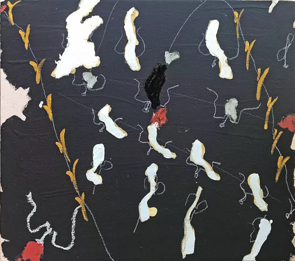 UNUSUAL In her work, artist Maysha Mohamedi likes to work with unorthodox materials, such as tar found on the beach, as well as conventional art supplies, including oil paints, in pieces like Diablo. - IMAGE COURTESY OF MAYSHA MOHAMEDI