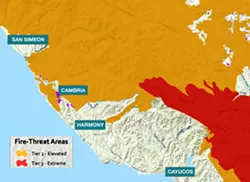 THE THREAT Much of the Central Coast is considered to be in an area of either elevated or extreme threat of wildfire. - MAP COURTESY OF PG&E