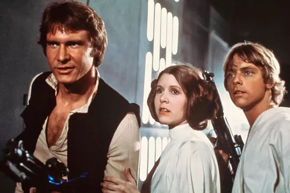 HEROES (Left to right) Han Solo (Harrison Ford), Princess Leia Organa (Carrie Fisher), and Luke Skywalker (Mark Hamill) team up to save the universe, in Star Wars: Episode IV—A New Hope, screening Aug. 24, in the Clark Center. - PHOTO COURTESY OF LUCASFILM