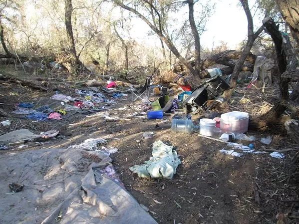 HEALTH CONCERNS An Oct. 3 workshop hosted by the Central Coast Regional Water Quality Control Board explored the troubling relationship between homelessness and water. Water officials say they're concerned about how riverbed homeless camps (pictured here at the Salinas River near Paso Robles) are impacting watersheds. - PHOTO COURTESY OF THE CITY OF PASO ROBLES