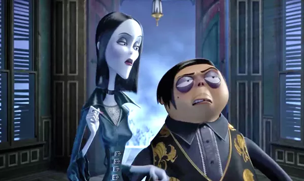 CREEPY AND KOOKY Morticia (voiced by Charlize Theron) and her husband, Gomez (voiced by Oscar Isaac), find their lives unraveling when they move their peculiar family to New Jersey, in the new animated film The Addams Family. - PHOTO COURTESY OF METRO-GOLDWYN-MAYER