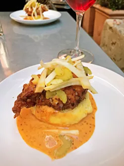 GOURMET CHICKEN 'N' BISCUITS The spicy remoulade and pickled celery slaw makes chef Libry Darusman's chicken and biscuits extra special. - PHOTO BY BETH GIUFFRE