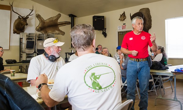 LUNCH SPEAKER SLOSA Executive Director Dave Pabinquit welcomes Liberal Gun Club members to the range, saying club members have always been wonderful and are welcome back anytime. - PHOTO BY JAYSON MELLOM