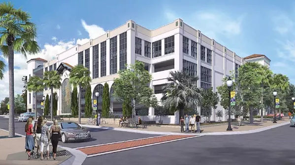 APPROVED A new performing arts center and parking garage (rendered here) are coming to the corner of Monterey/Palm and Nipomo streets in downtown SLO. - SCREENSHOT COURTESY OF THE CITY OF SLO