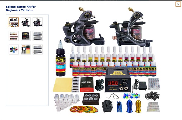 DIY TATTOOS Tattooing kits like this one are sold on Amazon and have everything you need for a great tattoo (except the professional artist, that is), and at a fraction of the cost of a professional session. - SCREENSHOT FROM AMAZON.COM