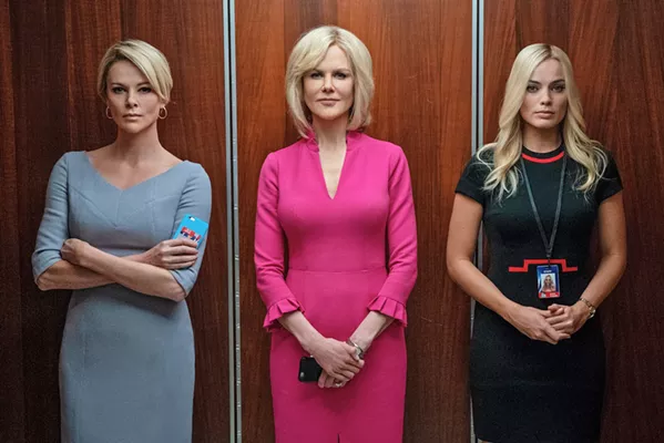 BRINGING DOWN AN EMPIRE Bombshell tells the true story of Megyn Kelly (Charlize Theron), Gretchen Carlson (Nicole Kidman), and Kayla Pospisil (Margot Robbie), who set out to expose Fox News CEO Roger Ailes for sexual harassment. - PHOTO COURTESY OF LIONSGATE AND HILLARY B. GAYLE