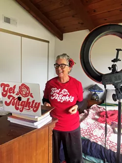 BOOM BOX DIVA San Luis Obispo Mayor Heidi Harmon grooves to the music as she live-streams her online music show aimed at preschoolers, Music with the Mayor, on Facebook and Instagram. - PHOTOS COURTESY OF HEIDI HARMON