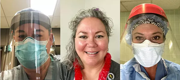 DUTY CALLS (From left to right) Sierra Vista Regional Medical Center registered nurses Glenda Archambeault, Michelle Brimer, and Olivia Lovejoy volunteered at hospitals in Detriot that were overwhelmed with COVID-19 patients. - PHOTOS COURTESY OF GLENDA ARCHAMBEAULT, MICHELLE BRIMER, AND OLIVIA LOVEJOY