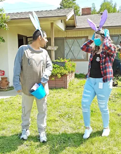 SOCIALLY DISTANT FUN A PathPoint employee surprises a client at his home with an Easter gift basket. PathPoint is staying connected with many clients virtually and from a safe distance. - PHOTO COURTESY OF JEANNIE BARBIERI-LOW
