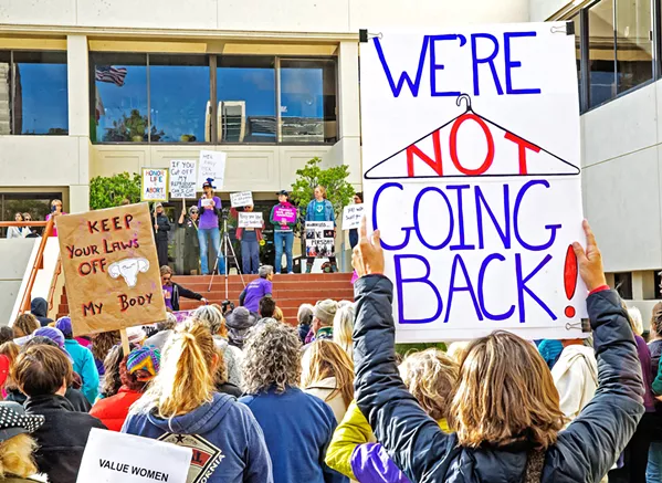 RIGHT TO HEALTH CARE On May 21, 2019, local supporters joined a nationwide rally for reproductive rights in front of the San Luis Obispo County Courthouse. Reproductive health care is considered a nonessential service in some states and is facing potential funding cuts in California due to a pandemic-induced budget deficit. - FILE PHOTO BY JAYSON MELLOM