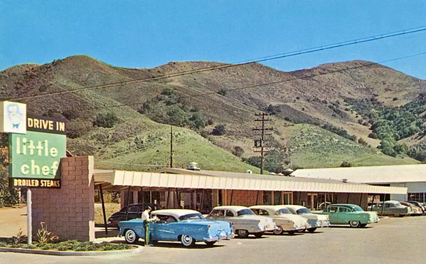 GOOD OL' DAYS Gino's is located in the former Little Chef Restaurant, a drive-up broiled steak restaurant in the 1950s. Carhops, conceptualized in the '20s and popularized in the '50s, were largely replaced by drive-thru service in the '60s. - PHOTO COURTESY OF GINO'S PIZZA SLO