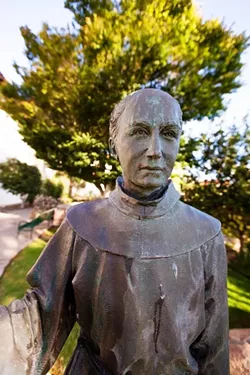 MOVED Local faith leaders removed the Junipero Serra statue from SLO's Mission Plaza on June 22 amid fears of vandalism. - FILE PHOTO BY KAORI FUNAHASHI