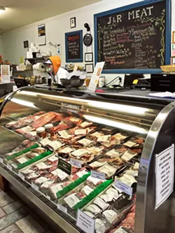 OLD SCHOOL Saunter on up to the meat counter at the J&R Natural Meat and Sausage butcher shop in Paso Robles and rewind to the old-school '50s butcher. - PHOTO BY BETH GIUFFRE