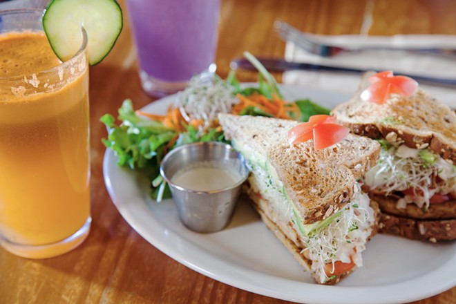 POWER LUNCH Bliss' take on the classic Reuben features grilled tempeh, sprouts, sauerkraut, tomato, and avocado, while its Immunity Juice packs a healthy dose of carrot, cucumber, apple, lemon, ginger, and turmeric.