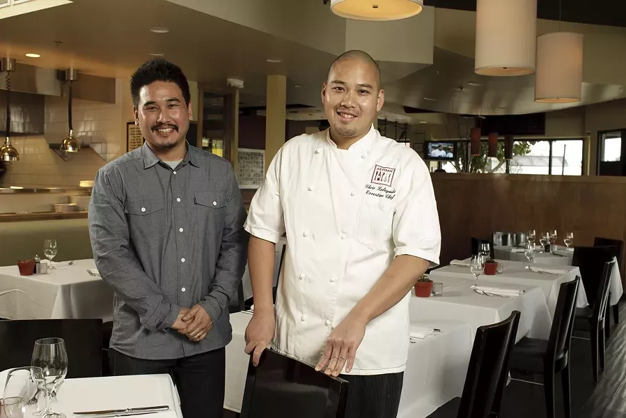 UP FOR ACCOLADES : Chris Kobayashi (right) has twice been nominated for a James Beard Foundation honor. The chef at Artisan, pictured here with his brother and business partner Mike (left), has a farm-to-table philosophy that showcases local farms, ranchers, and wineries. - PHOTO BY STEVE E. MILLER