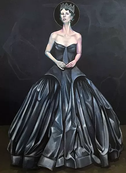 IT ISN'T ALL IN YOUR HEAD: Look closely and you can just see the monster in the background in Lena Rushing’s piece 'Irrational Fears Part 2.' The Grover Beach artist’s work has a narrative quality and an emphasis on strong women. - IMAGE COURTESY OF LENA RUSHING