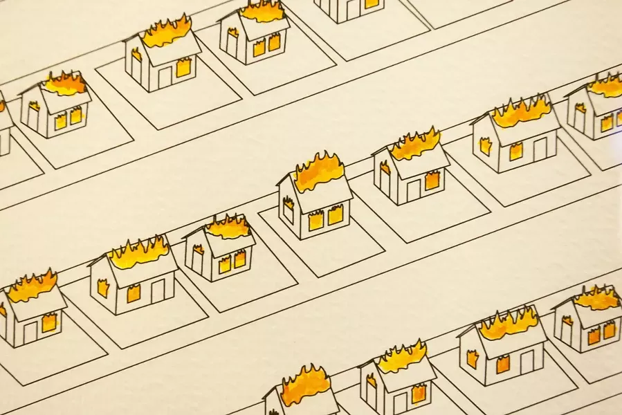 CLOSEUP OF MY LOVE FOR YOU IS ROWS OF BURNING HOUSES: - ART BY NEAL BRETON; PHOTO BY STEVE E. MILLER