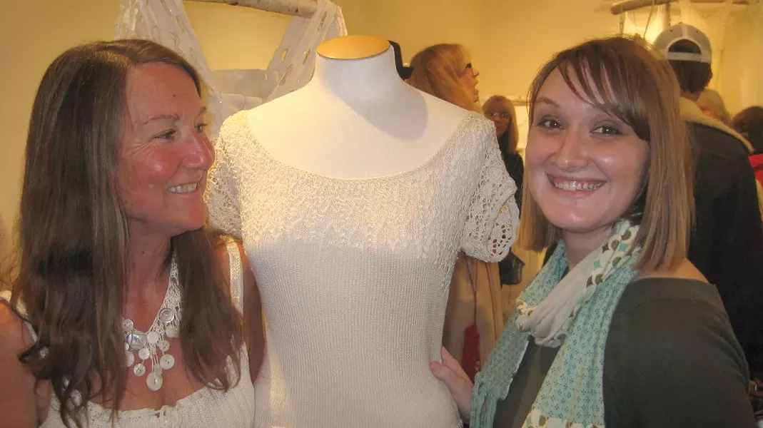 SENSIBLE SEAMSTRESSES : Melinda Forbes and Jennifer Alexander, seen here with a homemade dress and scarf (respectively), will teach people how to reuse old clothes with style on March 12 at SLOMA. - PHOTO BY NICK POWELL
