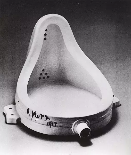 EARLY FOUND ART : Marcel Duchamp’s “Fountain” is inspiration to Mike, Jordie, and Phoebe’s Marxist-Dadaist canine art collective. Perhaps because it’s signed “R. Mutt.” - PHOTO COUNTESY OF MARCEL DUCHAMP