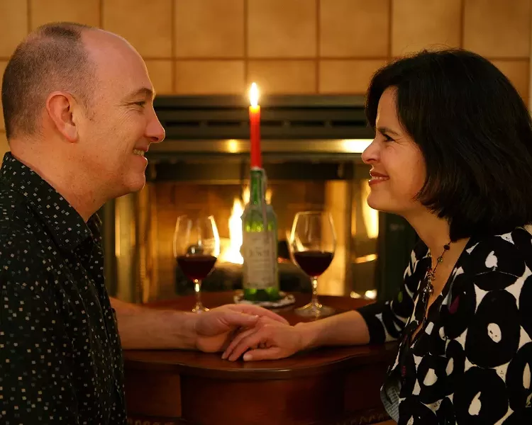 TRUE LOVE : Winemaker Augie Hug and his bride Raquel Rodriguez reminisce about a magical Montana evening heightened by Champagne - PHOTO BY STEVBE E. MILLER