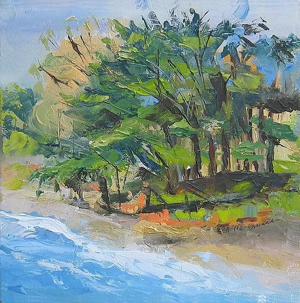 SHE SELLS SEA SHELLS: This oil on canvas piece titled Seaside San Simeon ($300) by Cambrian artist Shannon McNamara is for sale and currently hanging in the You’ll Love Our Art—Winter Art Show at the GALA Center Gallery. - IMAGE COURTESEY OF GALA CENTER
