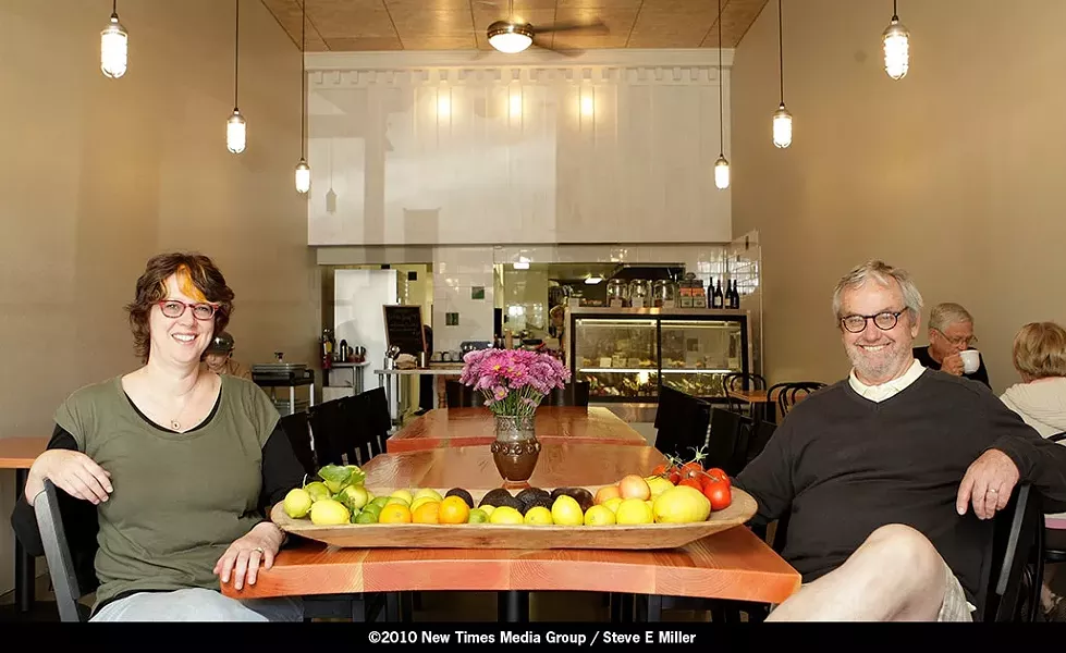 A MINUTE’S REST : Chef Maegen Loring and partner Jeff Loring relax before the lunchtime crowd swarms their inviting new café. - PHOTO BY STEVE E. MILLER