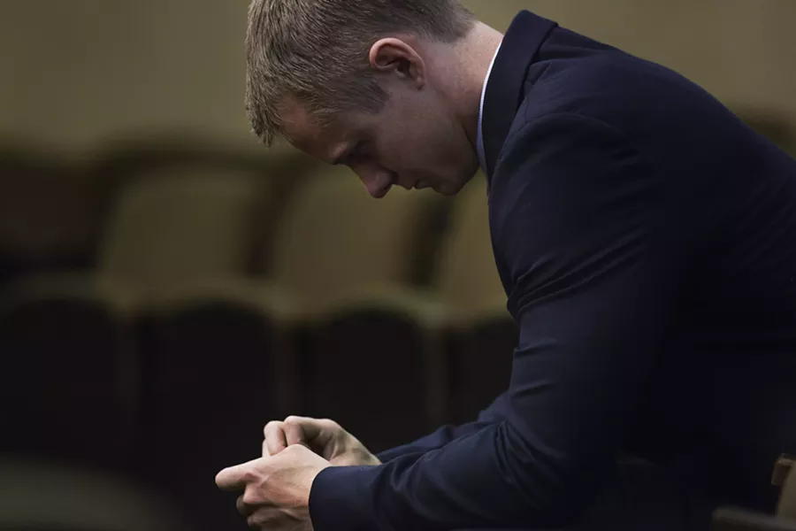Cal Poly student and ex-Delta Sigma Phi president Gear McMillan, seen here in court on Oct. 21, 2014, pleaded no contest to a felony "marijuana possession for purpose of sale" charge on Feb. 6. - PHOTO BY KAORI FUNAHASHI