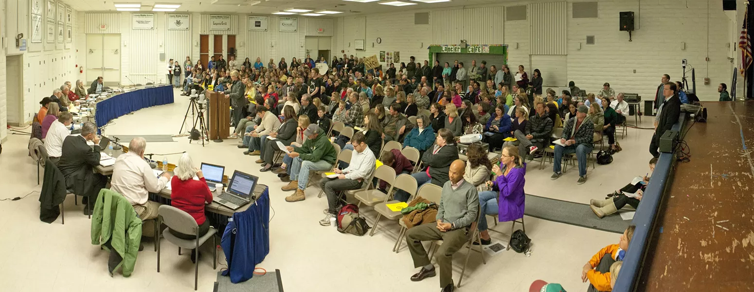 TEACH YOUR CHILDREN WELL: A proposal to stop enrollment at Teach Elementary drew a cafeteria full of emotional parents to the Feb. 19 San Luis Coastal board meeting. - PHOTO BY STEVE E. MILLER