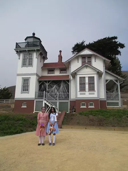 CREEPY!: Dead children freak out the man-beard-girl outside the haunted house! - PHOTO BY CLEMENTINE GRAY