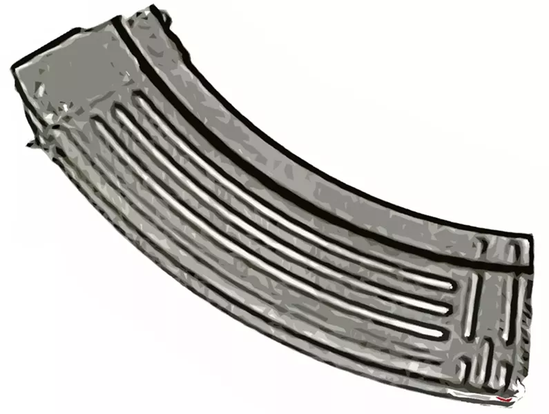 THE MAGAZINE : California’s law only allows 10-round magazines, not larger ones such as this one.