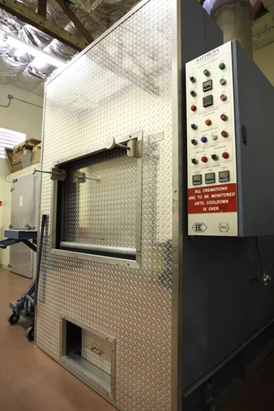 TO ASHES : Mark Brown’s body was cremated in this oven. - PHOTO BY STEVE E. MILLER