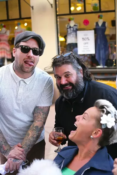 GOOD TIMES: This annual rally gives friends like (left to right) Curtis Campbell, Jeff Bosco, and MarciJean Fambrini a chance to catch up and have fun over lunch at Palazzo Giuseppe in SLO Town. - PHOTO BY GLEN STARKEY