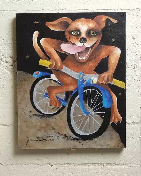 NEW TRICKS FOR DOGS : Janis Deton, whose work is pictured, is one of several artists showing at the bike art show. - PHOTO BY STEVE E MILLER