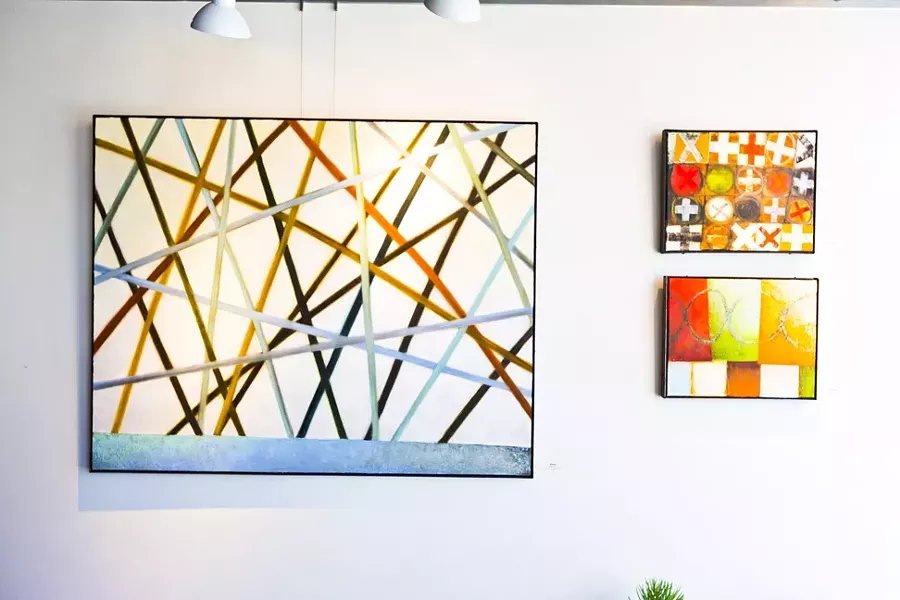 TIC-TAC-TOE: Paso Robles resident Allen Cox uses oil paint and wax to create intricate images of lines, circles, and abstract forms. - PHOTO BY KAORI FUNAHASHI