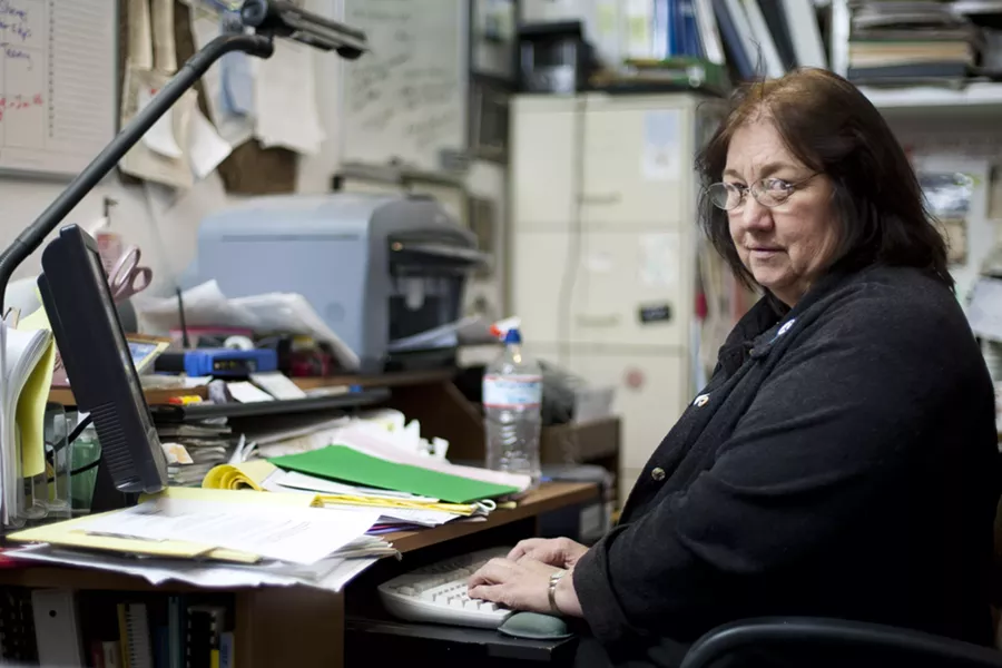 UNEMPLOYED? : North County Connection Director Sue Warren is the only fulltime employee, and she’s only paid when they can afford it. - PHOTO BY STEVE E. MILLER
