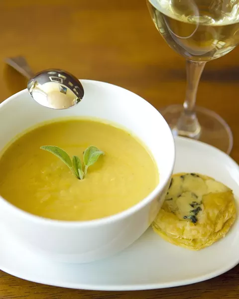 A TASTE OF AUTUMN : Pumpkin soup is one of several dishes now being served at Gather Wine Bar in the village of Arroyo Grande. - PHOTO BY STEVE E. MILLER