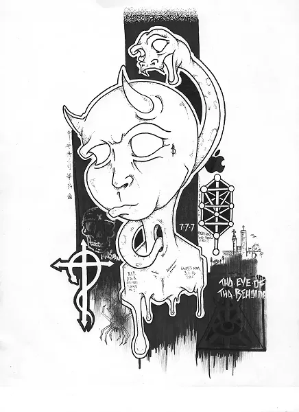 SERPENTINE: Under the pseudonym R.j. Whittacker,Johnson draws and paints surreal images with a critical edge, as seen in his piece - 'Technology is God.' - IMAGE BY JAKE JOHNSON