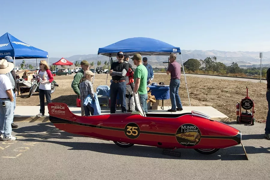 MUNRO SPECIAL : Burt Munro’s World’s Fastest Indian, the customized 1920 Indian Scout that set three speed records at the Bonneville Salt Flats, is on display. - PHOTOS BY STEVE E. MILLER