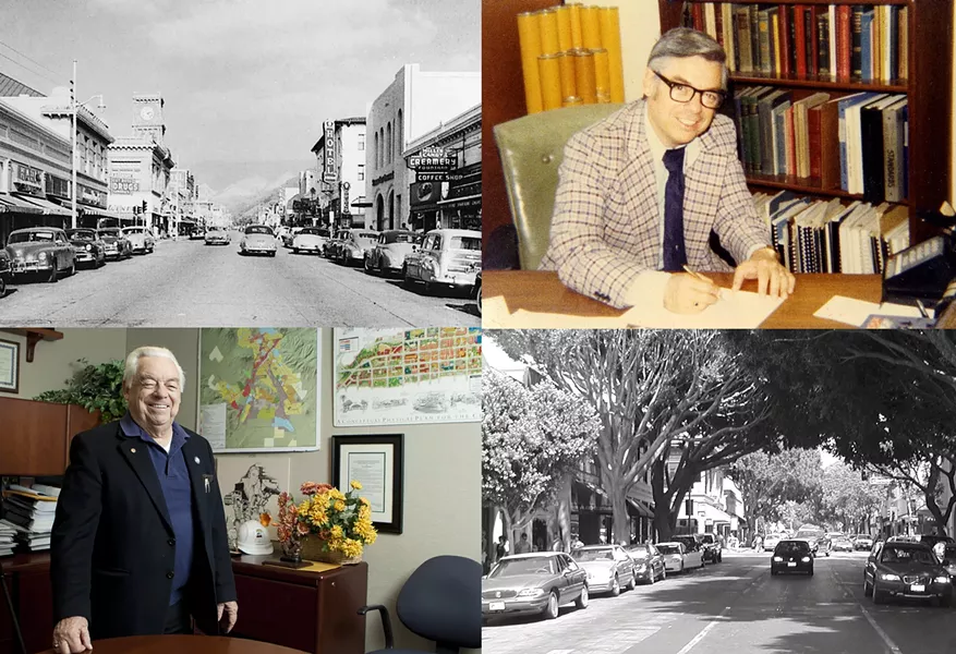 SLO AND ROMERO CLOCKWISE: SLO in the ’50s, Romero in the ’70s, SLO in the present day, Romero in his office in 2010 - PHOTO COURTESY OF DAVE ROMERO, 2010 PHOTO BY STEVE E. MILLER