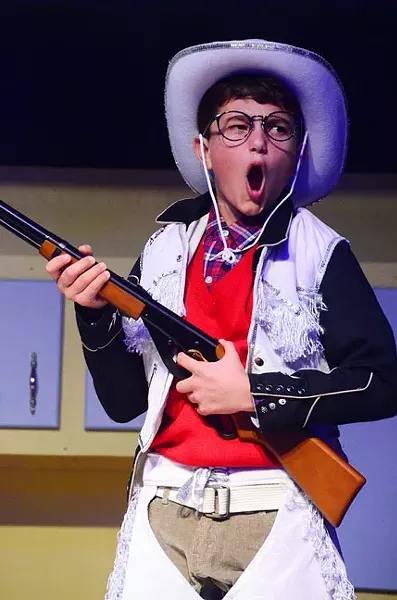RED RYDER: Drew VanderWeele was perfect as the precocious little Ralphie. He deftly switched from childish meekness in his day-to-day life scenes to over-the-top cockiness in the fantasy scenes. - PHOTO BY JAMIE FOSTER PHOTOGRAPHY