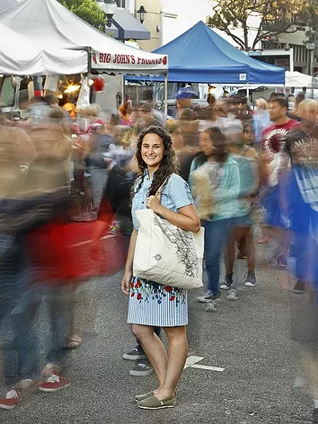 HER HAPPY PLACE: 'SLO Farmers’ Market Cookbook' author Kendra Aronson loves the sights, smells, and tastes of SLO County’s 20 bustling farmers’ markets. - PHOTO COURTESY OF KENDRA ARONSON