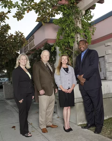 MAYOR, MAYOR: Former Grover Beach mayor John Shoals (far right) and current Grover Beach Mayor Debbie Peterson (far left) have both announced their candidacy for the city's mayoral seat in the Nov. 4 general election. - FILE PHOTO BY STEVE E MILLER