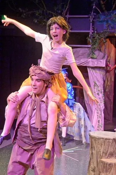 FORGET ABOUT YOUR WORRIES AND YOUR STRIFE : Going against Bagheera (Samantha Mucciacito) the panther’s advice, Baloo the bear (Jed Authier) attempts to raise the man-cub Mowgli (Maren Ritterbuck) as his own bear cub. - PHOTO COURTESY OF JAMIE FOSTER PHOTOGRAPHY