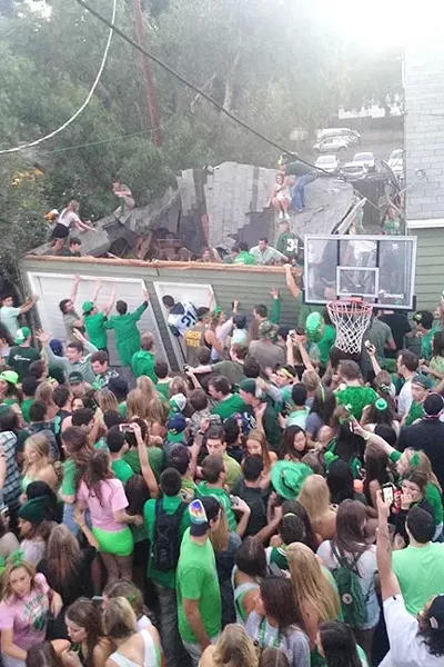 PARTY TOO HARDY: In March 2015, a St. Patrick’s Day house party ended in a roof collapse and multiple injuries. The SLO Police Department proposed increasing the fines for party-related violations between March 1 and March 17, which the SLO City Council rejected on Jan. 17. - FILE PHOTO
